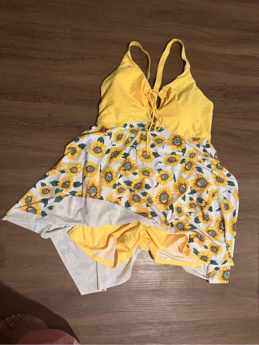 Hanna Nicole Yellow Sunflower Swim Dress with Tie-Front Detail